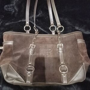 Coach Chocolate Brown Suede and Leather Shoulder Bag